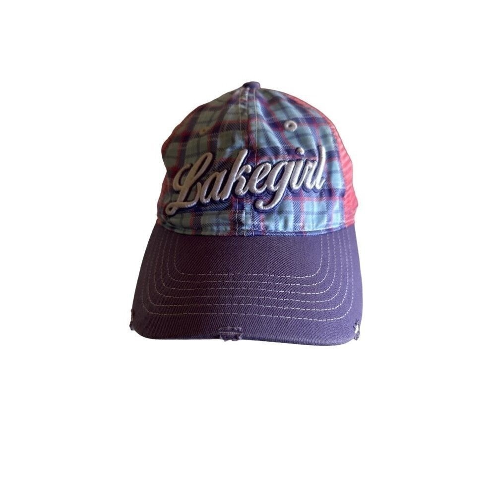 Lakegirl Purple Pink Plaid Meshback Hat Cap Adjustable